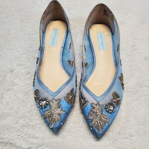 Betsey Johnson Something Blue Silver Beaded Wedding Shoe Flats 8.5 Bridgerton